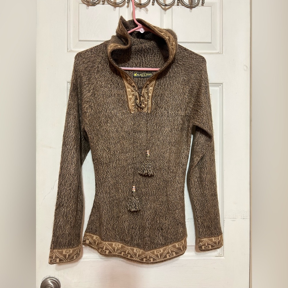 NWOT Peru Alpaca Fina Hoodie Sweater Brown Womens S/M